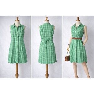 Tommy Hilfiger Women’s Cotton Green White Gingham Shirt Dress Size 12 Preppy